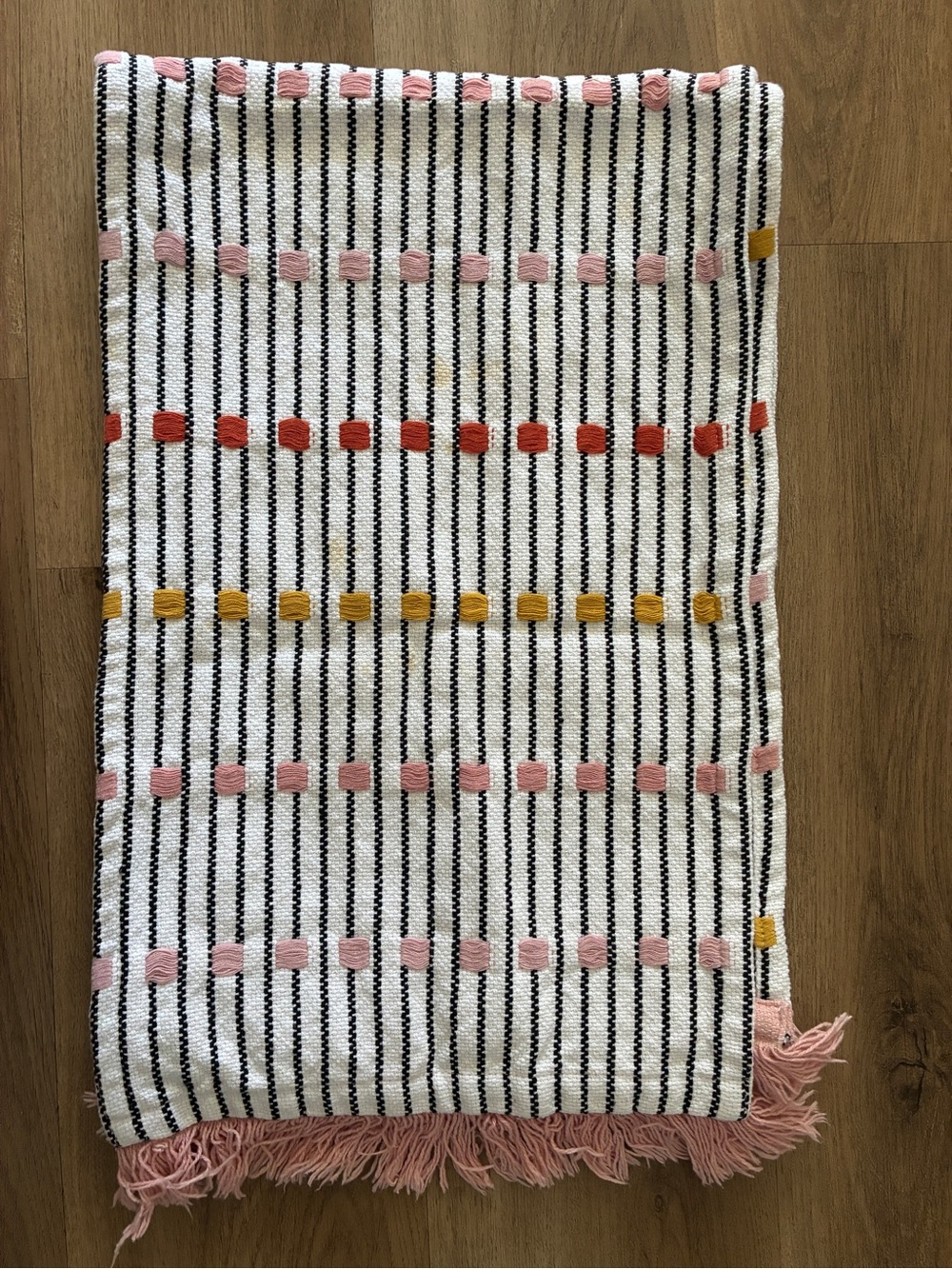 Wild Sage Boho Fringe Table Runner 100% Cotton Pink Mustard Black Striped